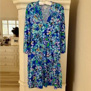 EUC Lilly Pulitzer Blue and Green Floral Long Sleeve Dress